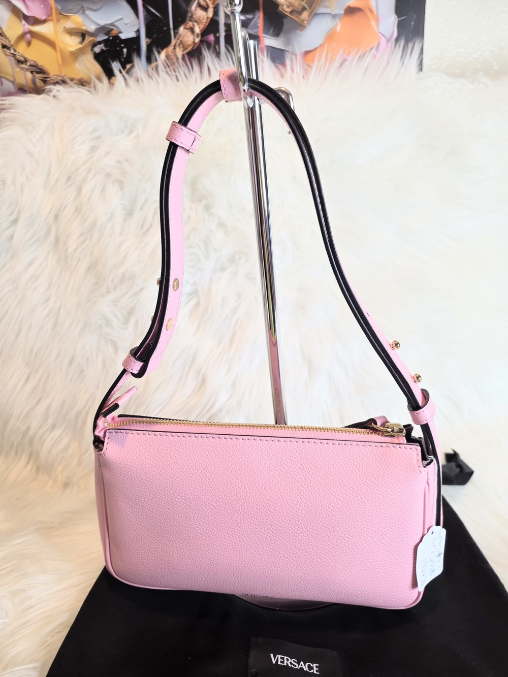Versace Vitello Pink Leather Shoulder Bag with Gold Medusa Accent Dustbag New - Picture 3 of 10